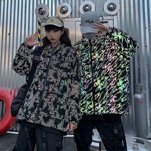 Male and female couple reflective hooded jacket